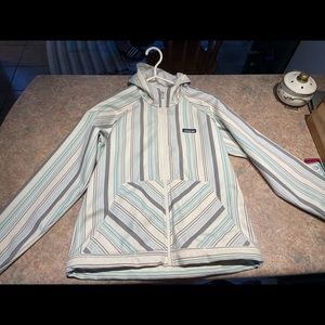 Patagonia spring jacket beige and teal striped medium